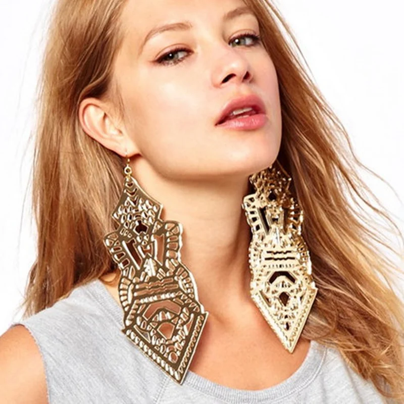 KUGUYS Vintage Große Baumeln Ohrringe für Frauen 18g Licht Gewicht Spiegel Gold Silber Farbe Große Lange Aushöhlen Acryl schmuck Image