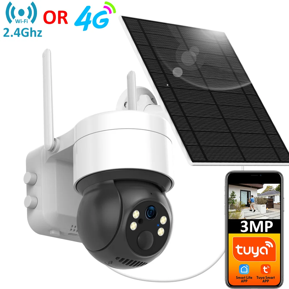 Tuya SmartLife WiFi/4G Sim Card 3MP WiFi Batteria Monitoraggio del movimento solare Rilevamento umano Visione notturna a colori Telecamera CCTV PTZ esterna