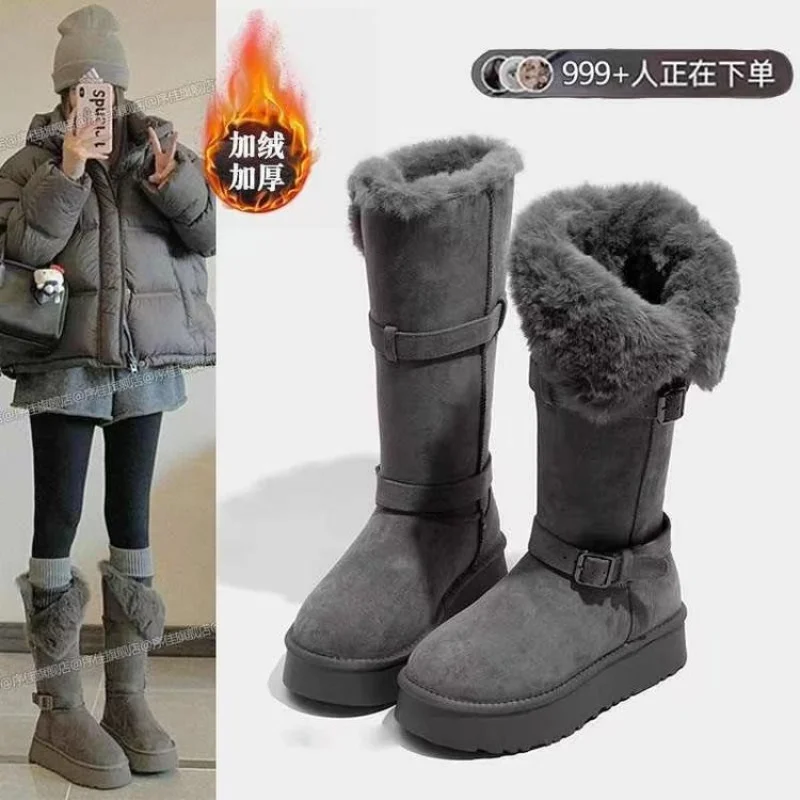 Damen-Schuhe zur Erhöhung der Körpergröße, Zwei-Wege-Schneestiefel, 2025, neue lange Stiefel mit dicken Sohlen für Herbst und Winter, warme Schnee-Baumwolle