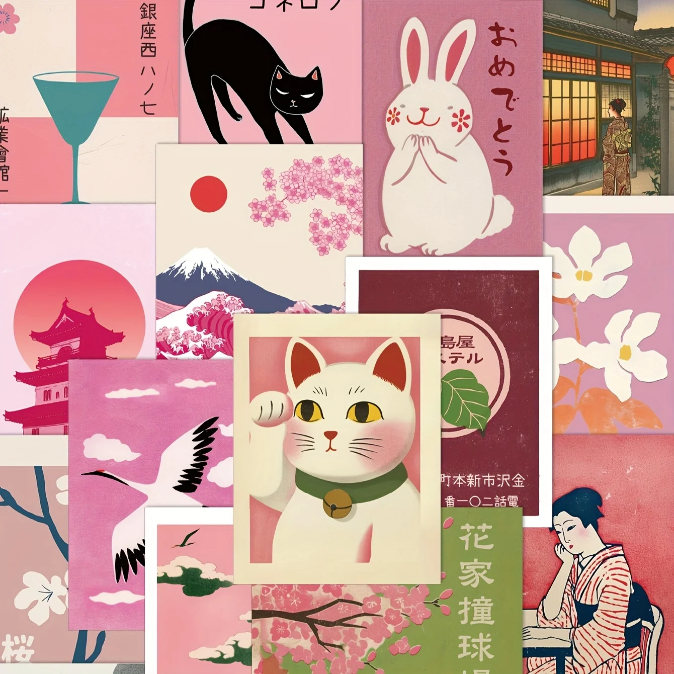 50 Stück kreative rosa japanische Retro-ästhetische Aufkleber, Kontodekoration, DIY-Telefonhülle, personalisierte wasserfeste Aufkleber Image