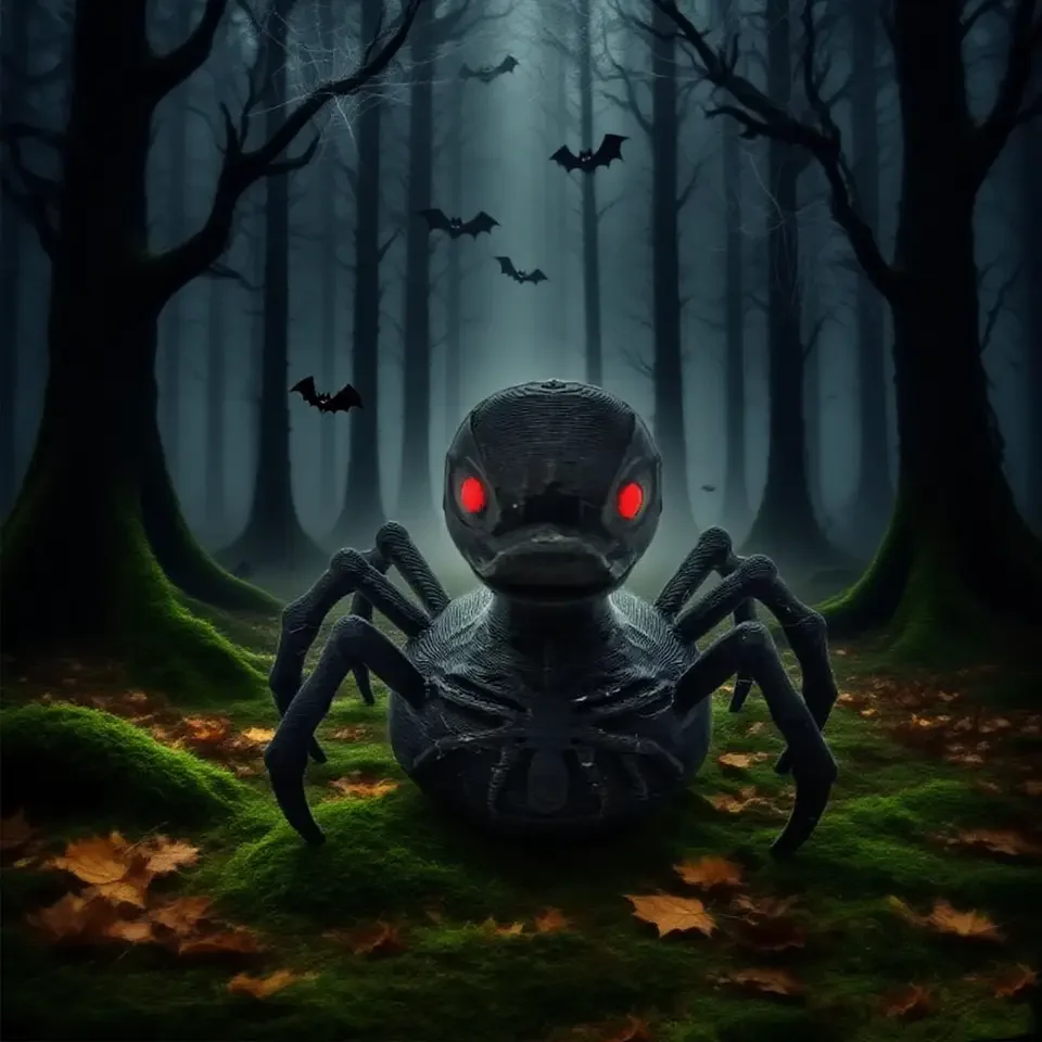 Halloween Black Spider-Duck Hybrid Ornament 3D-gedruckte gruselige Krabbeltierfigur Desktop-Dekoration Gruseliges Streich-Geschenk Image