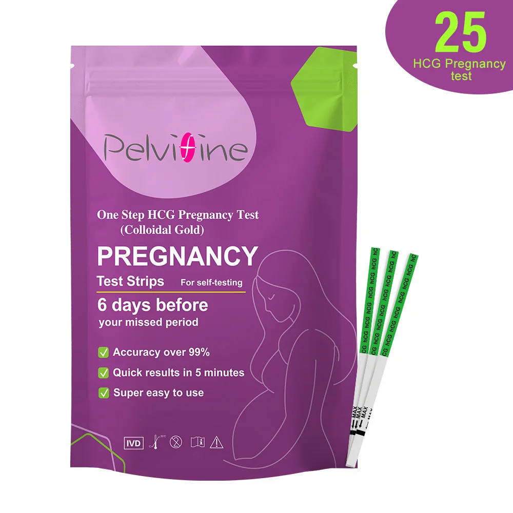 Pelvifine 25er-Pack hCG-Schwangerschaftsteststreifen-Kombi-Pack – zuverlässiges Heimtest für werdende Mütter mit Tassen Image