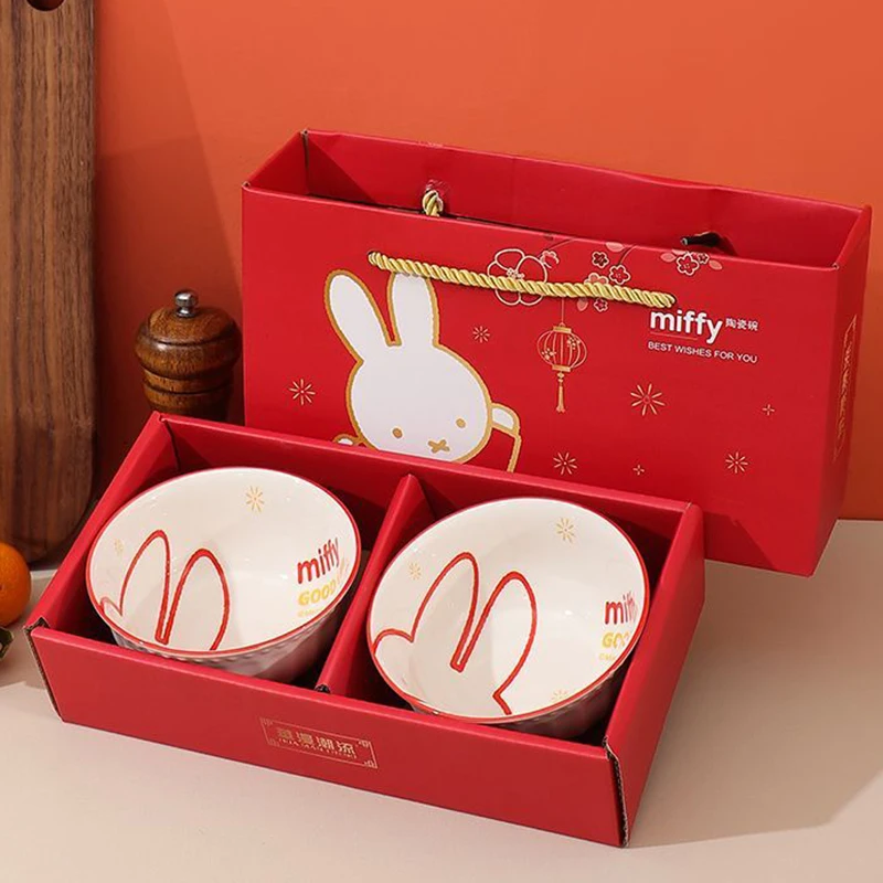 Miffy Cartoon Keramik Schüssel Kawaii Nette Bunte Glasur Kinder Student Haushalt Geschirr Mikrowelle Schüssel Anime Geburtstag Geschenk Image