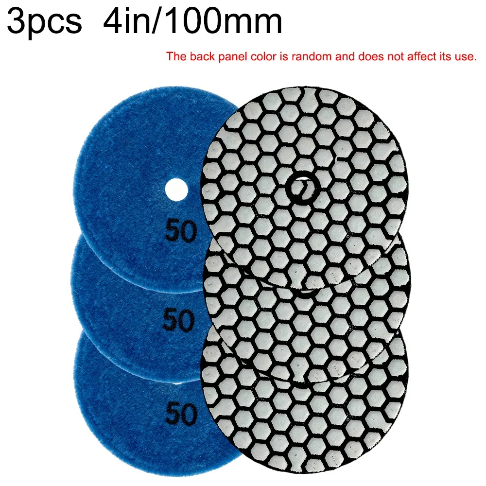 3-teiliges 4-Zoll-Diamant-Polierpad-Set, Trockenschleifscheibe für Granit, Marmor, mikrokristallines Glas, Arbeitsplatten, Beton Image
