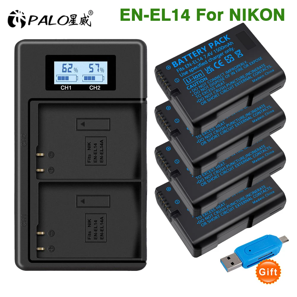 EN-EL14 EN-EL14a ENEL14 EN EL14 EL14a Akku + LCD Dual Ladegerät für Nikon D3100 D3200 D3300 D5100 D5200 D5300 P7000 P7800 Image