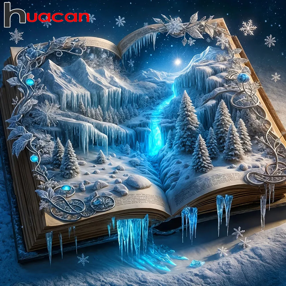 Huacan Diamantgemälde Winter Berg Wasserfall Diamant Mosaik Landschaft Set Bild von Strasssteinen Image