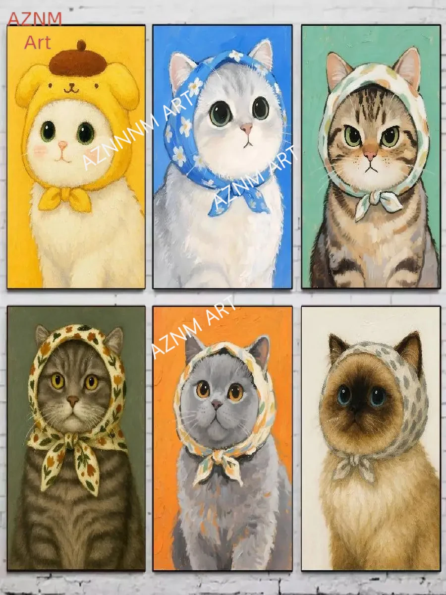 Entzückende Katze Poster Wand Dekor lustige Cartoon Tier Leinwand Malerei Drucke Bilder für Zuhause Image