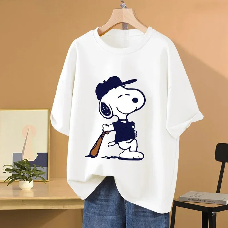 Snoopy Baseball Cartoon Anime Frauen T-shirt Sommer Kurzarm 100% Baumwolle Männer T-shirts Tops 2025 Neue Mode Paar Kleidung Image