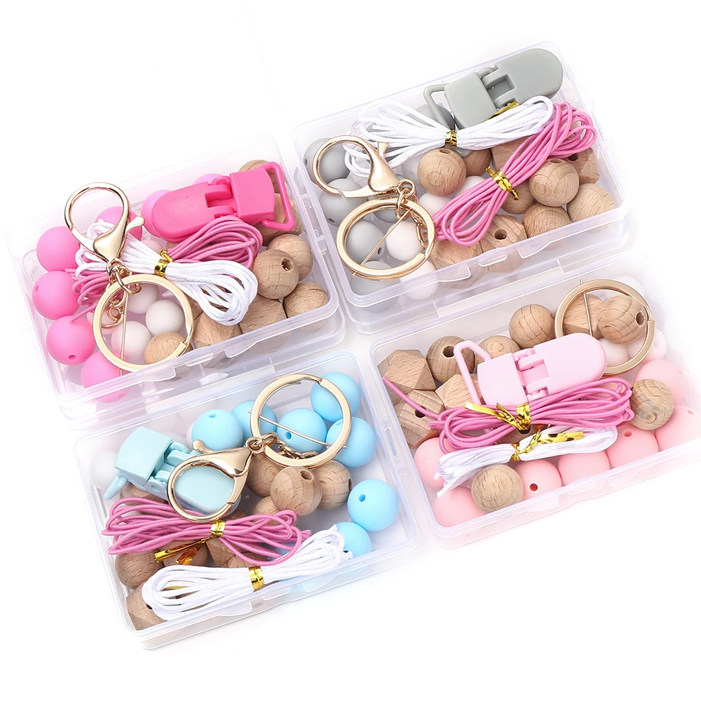 Silikon Holz Perle Set Baby Schnuller Clip Hand Woven Schnuller Zahnen Kette Für Baby Dummy Nippel Halter Kette Kauen Spielzeug Geschenk Image