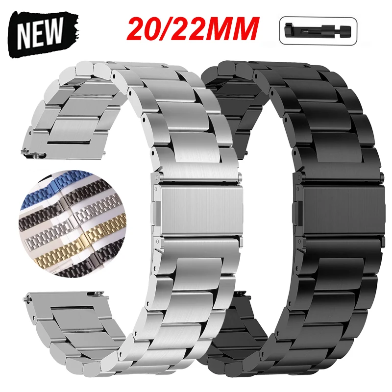 20mm 22mm Universal Edelstahl Metall Band Für Samsung Galaxy Uhr 4 5 6 7 40 44mm Band Für Amazfit GTR 2 3 4/GTS2 3 4mini Image