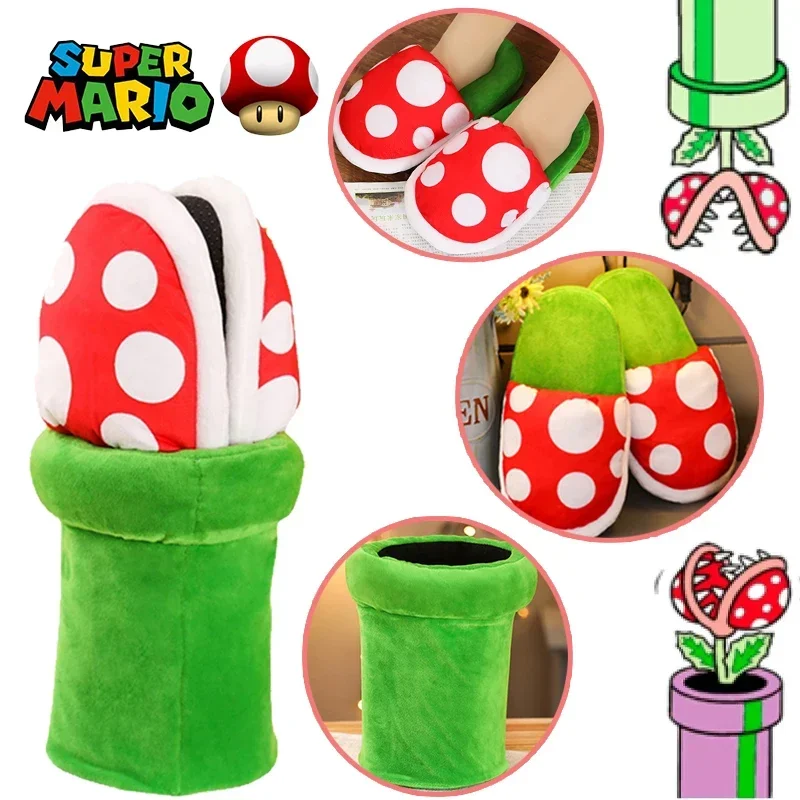 Original Super Mario Piranha Pflanze Baumwolle Hausschuhe Plüsch Schuhe Cartoon Warm Halten Anime Männer Frauen Baumwolle Schuh Anzug Hause Schuh Geschenk