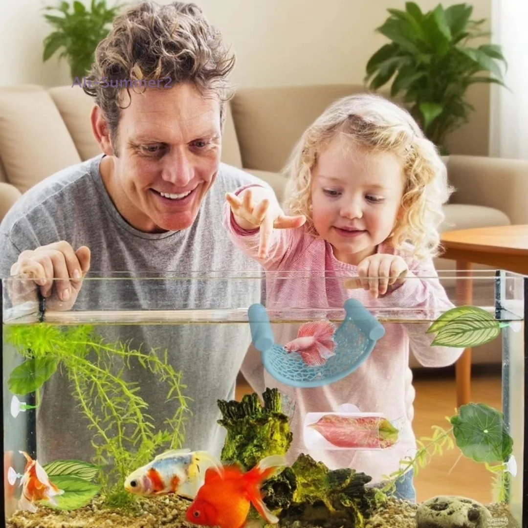 {MX} 3-in-1-Hängematten-Futterring und Ruhefleck, Fischversteck, Unterschlupf für Betta, kleine Wasserhaustiere, schwimmende Höhle im Aquarium Image