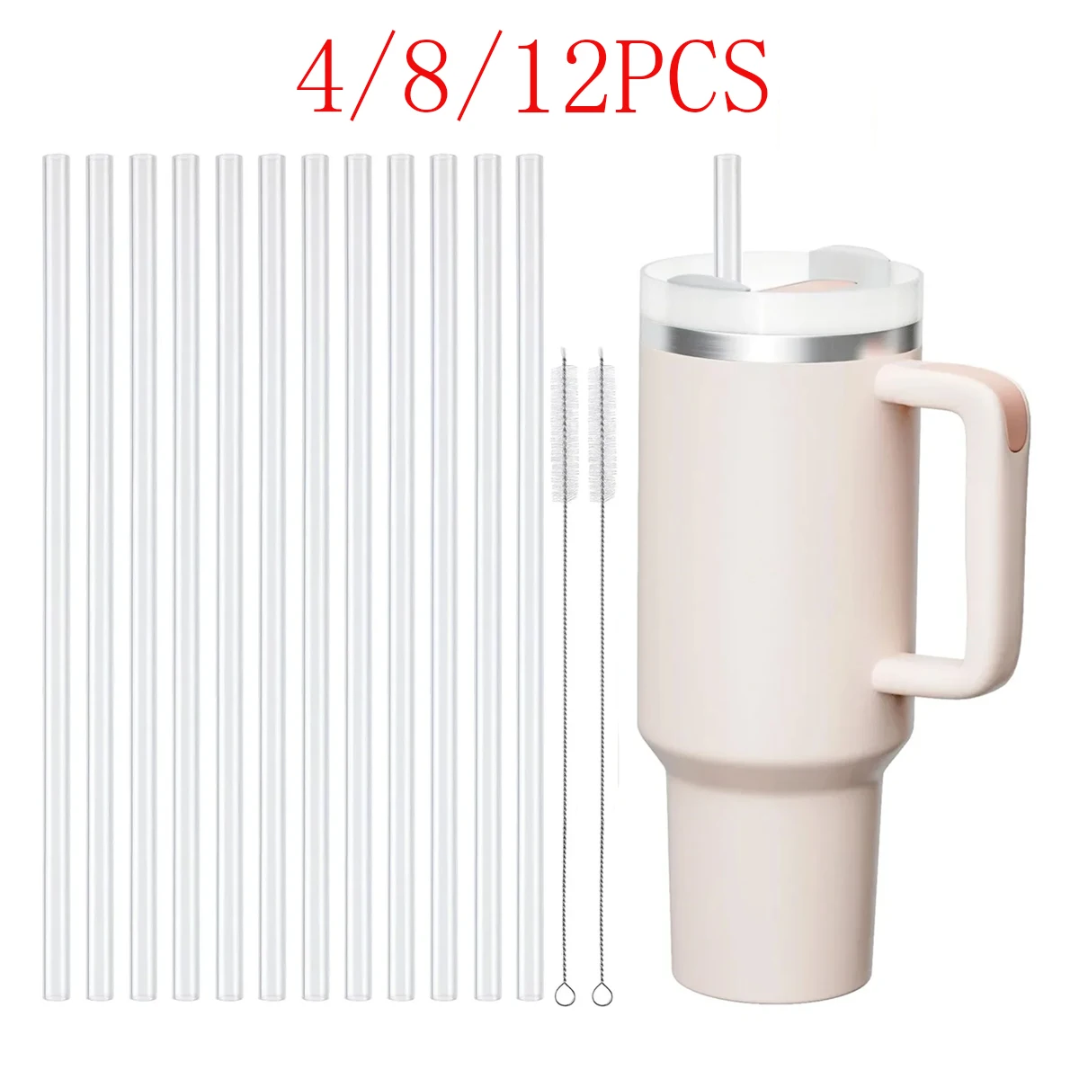 Cannucce di ricambio per bicchiere Stanley da 40 once, cannucce in PVC riutilizzabili trasparenti da 4/8/12 pezzi, 2 spazzole per cannuccia, per Stanley Cup