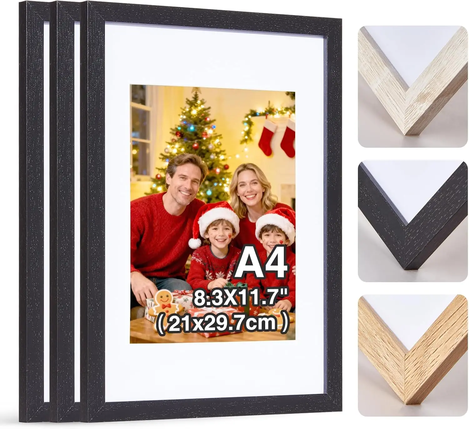 A4 Bilderrahmen Holz,21x30 Bilderrahmen Din A4 Schwarz,Fotorahmen Kinderzeichnungen A4,3er Set Puzzle Rahmen A4 Mit Klarem Plexi Image