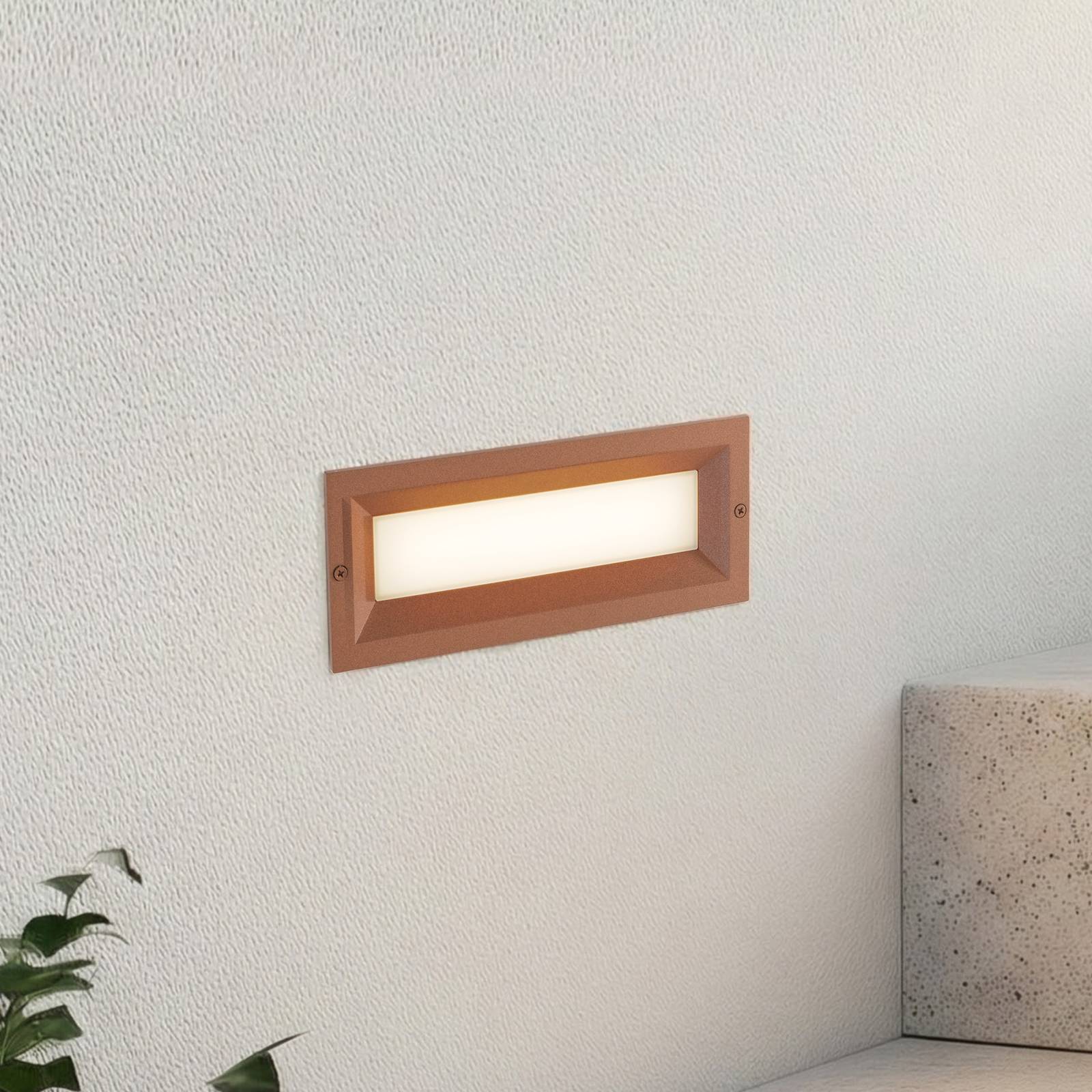 Lucande LED recessed wall light Lachlain, rust, 25 cm, IP65 Lachlain, Brown / rust, Aluminium, Modern, Outdoor Wall Light