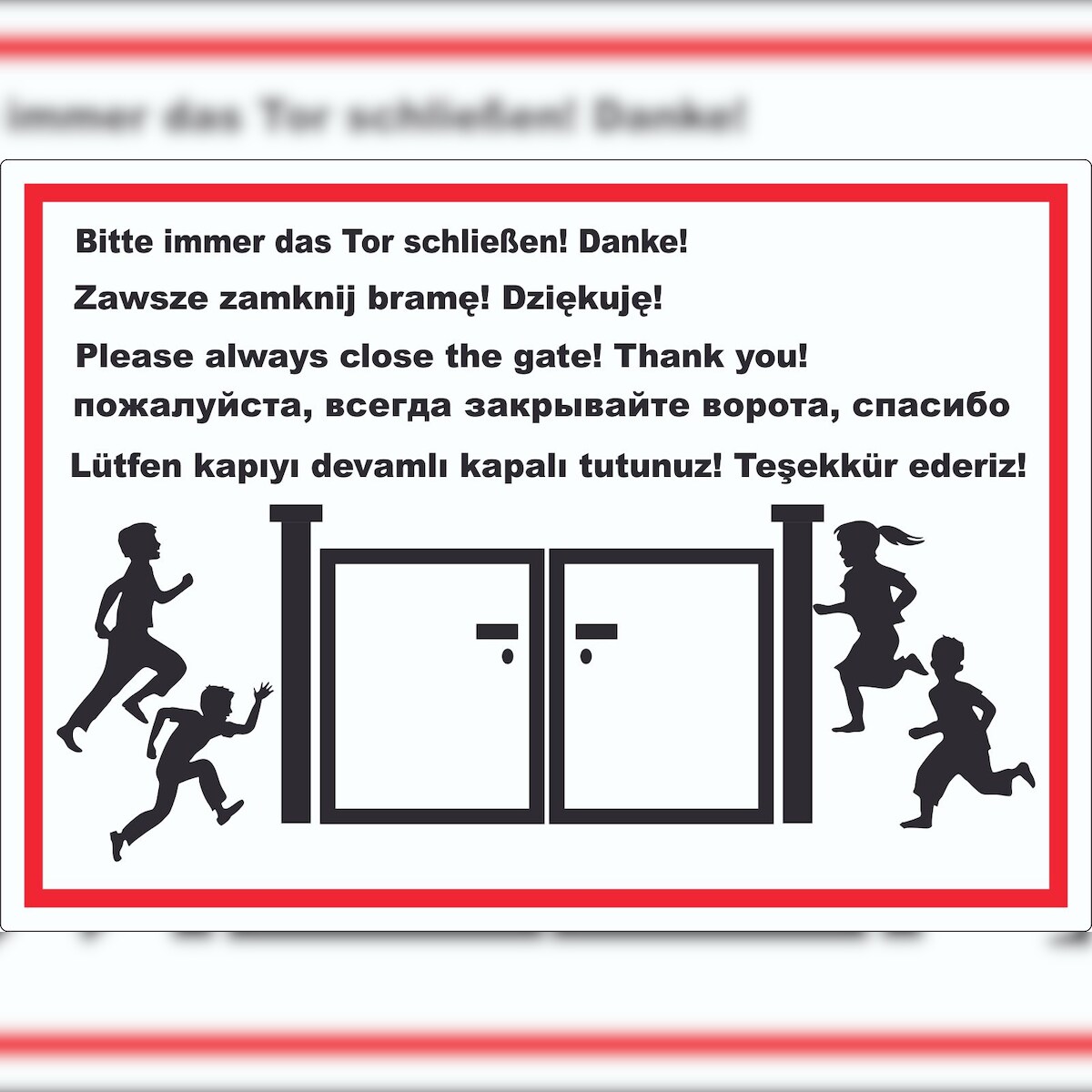 HB-Druck Tor schließen Kindergarten mehrsprachig Aufkleber A3 (297x420mm) Image