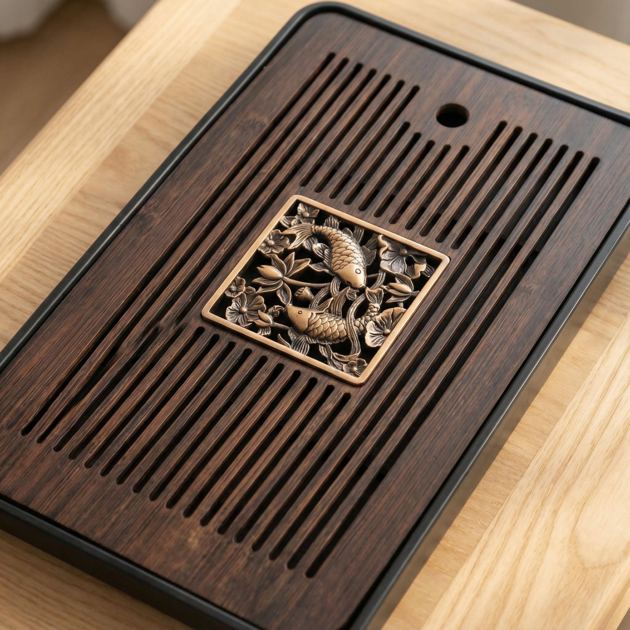 Vassoio da tè in legno con scarico / Vassoio da tè Gongfu / Tavolo da tè con scarico / Vassoio moderno per la cerimonia del tè / Vassoio da tè in bamb