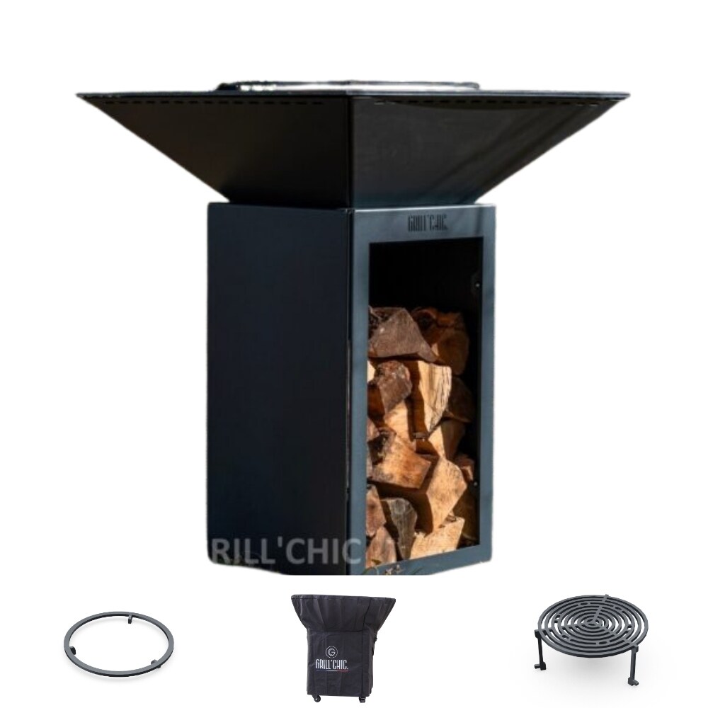 GRILLCHIC Pack Privilège Brasero Cevenol Acier Bois Carre 74 Gris Anthracite Double Cuve Image
