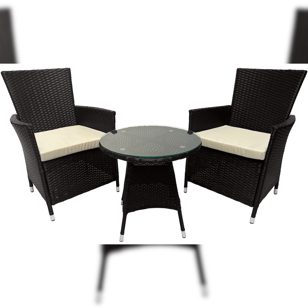DELUKE Outdoor Sitzgruppe RIRAM - Kunststoff Dunkelbraun 110x110x84 cm | Gartenmöbelset 2 Personen Poly Rattan Balkonmöbel Set Bistrotisch Terrassenmöbelset Image