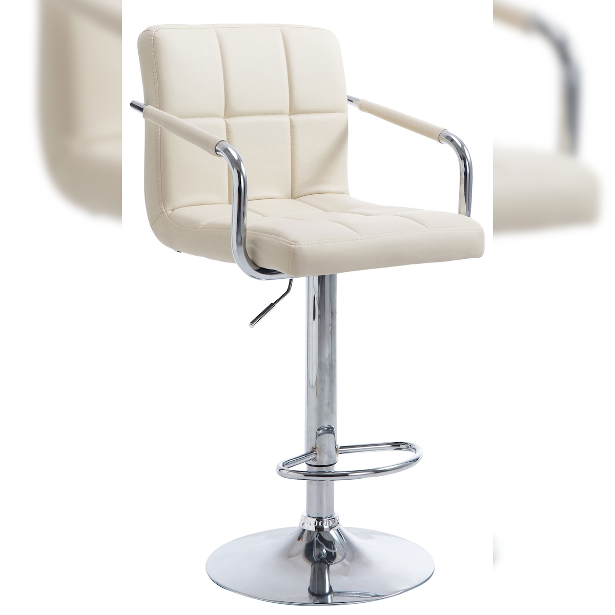 DELUKE Barhocker MINOR - Kunstleder Creme 54x46x91 cm Silber | Barstuhl Höhenverstellbar Mit Lehne Drehbar Tresenhocker Tresenstuhl Kneipenhocker Image