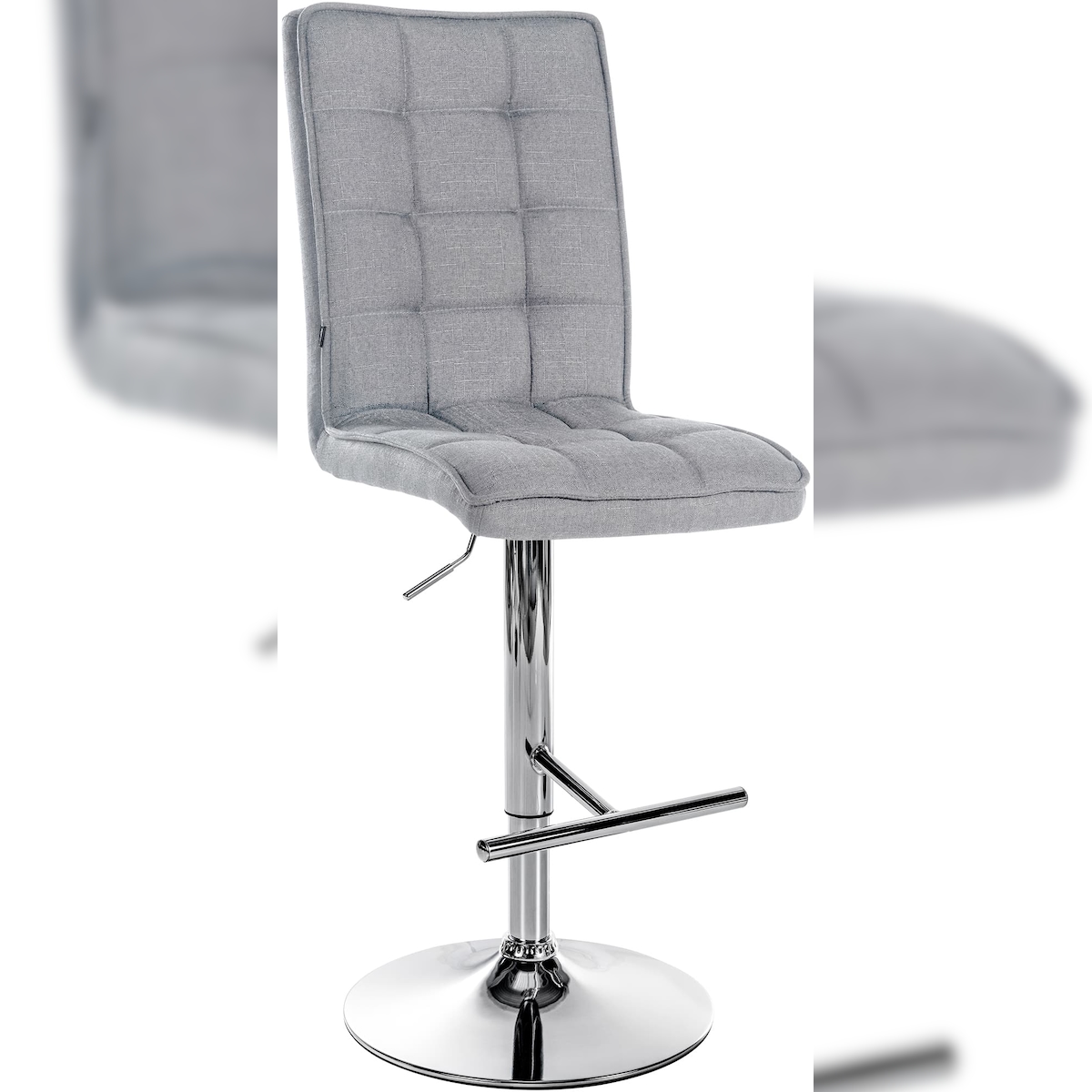 DELUKE Barhocker PIMIR - Stoff Hellgrau 45x54x112 cm Silber | Barstuhl Höhenverstellbar Mit Lehne Drehbar Tresenhocker Tresenstuhl Kneipenhocker Kneipenstuhl Image