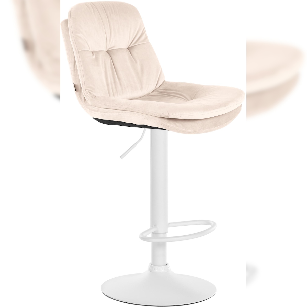DELUKE Barhocker MITUN - Samt Creme 46x54x94 cm Weiß | Barstuhl Höhenverstellbar Mit Lehne Drehbar Tresenhocker Tresenstuhl Kneipenhocker Kneipenstuhl Image