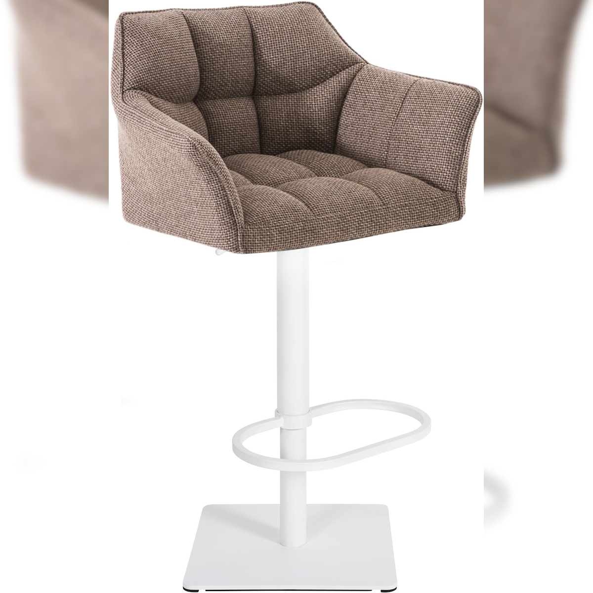 DELUKE Barhocker SIHAR - Stoff Terrabraun 64x45x88 cm Weiß | Barstuhl Höhenverstellbar Mit Lehne Drehbar Tresenhocker Tresenstuhl Kneipenhocker Kneipenstuhl