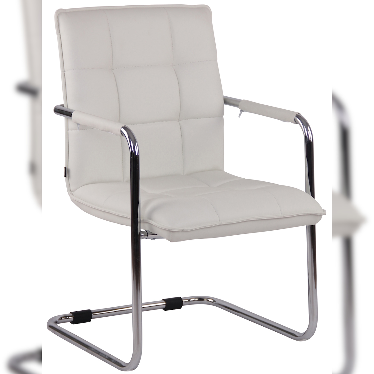 DELUKE Besucherstuhl TORINO - Kunstleder Weiß 57x64x89 cm Silber | Besucherstühle Konferenzstuhl Wartezimmerstuhl Bürostühle Bürostuhl Konferenzraum Image