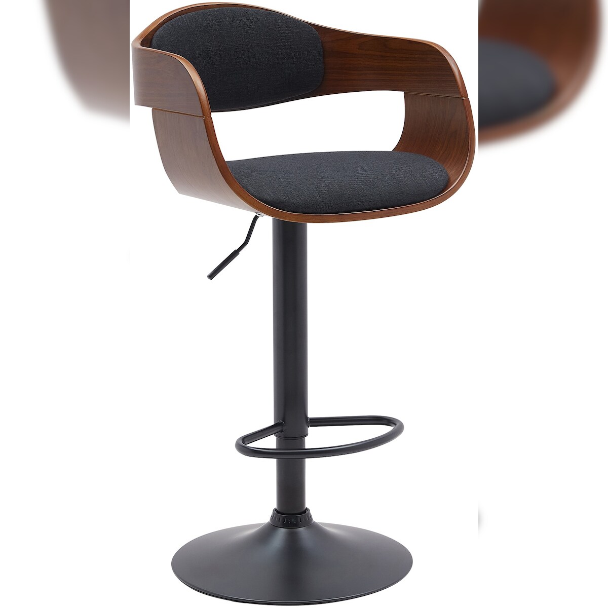 DELUKE Barhocker NADAN - Stoff Walnuss/schwarz 48x50x87 cm | Barstuhl Höhenverstellbar Mit Lehne Drehbar Tresenhocker Tresenstuhl Kneipenhocker Kneipenstuhl Image