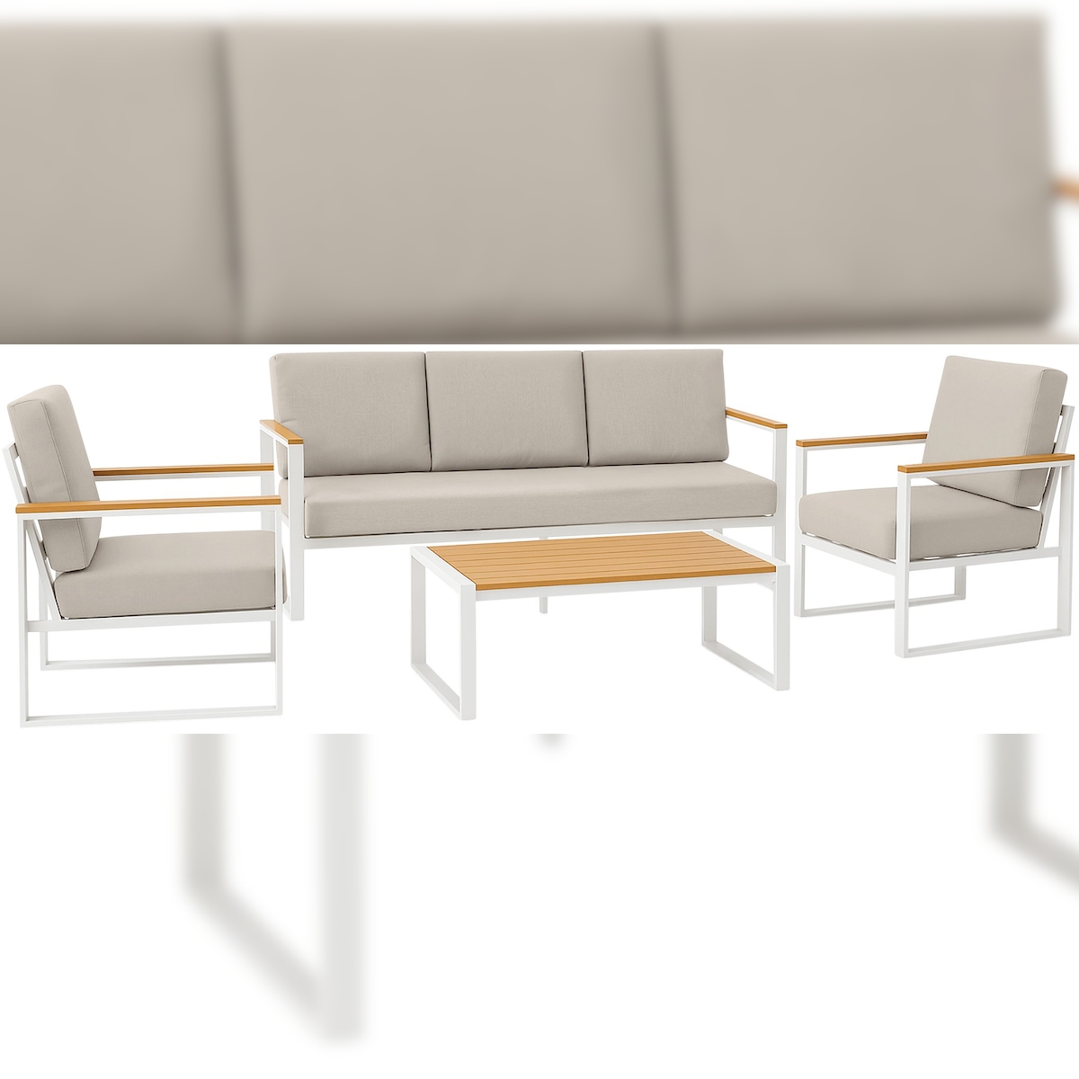 DELUKE Outdoor Sitzgruppe ROROS - Stoff Weiß 323x144x75 cm | Gartenloungeset Gartenessgruppe Gartenmöbelset Stühle Bank Tisch Garten Sitzgruppe Image