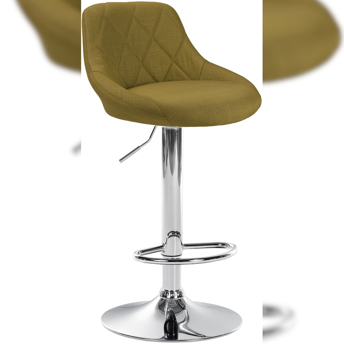 DELUKE Barhocker FALON - Stoff Grün 46x49x83 cm Silber | Barstuhl Mit Lehne Drehbar Tresenhocker Tresenstuhl Kneipenhocker Kneipenstuhl Image