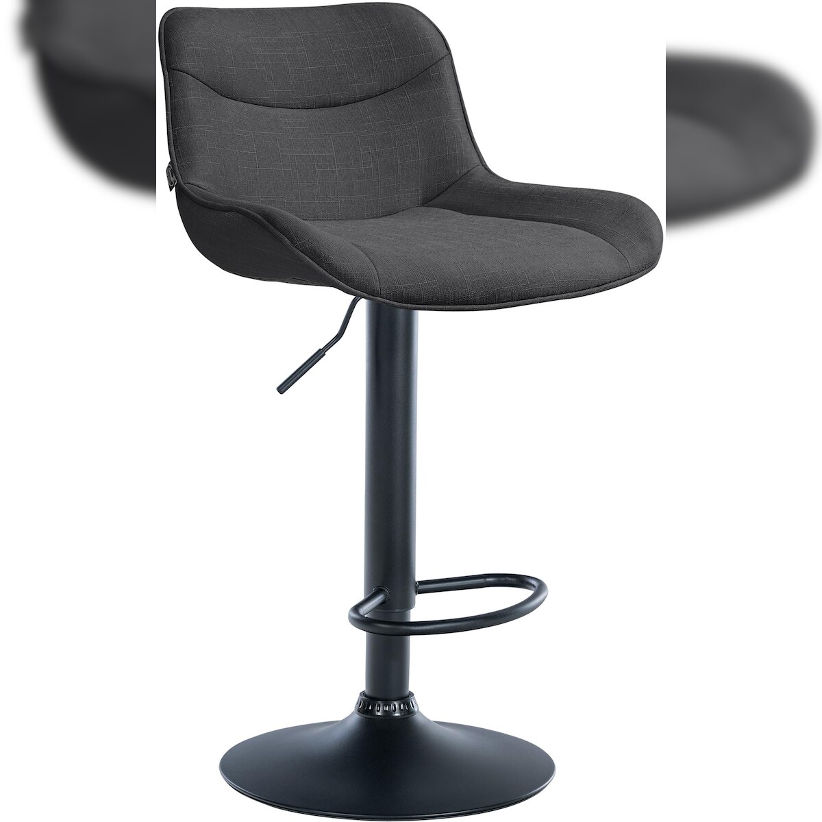 DELUKE Barhocker RAGAD - Stoff Dunkelgrau 49x51x85 cm Schwarz | Barstuhl Höhenverstellbar Mit Lehne Drehbar Tresenhocker Tresenstuhl Kneipenhocker Image