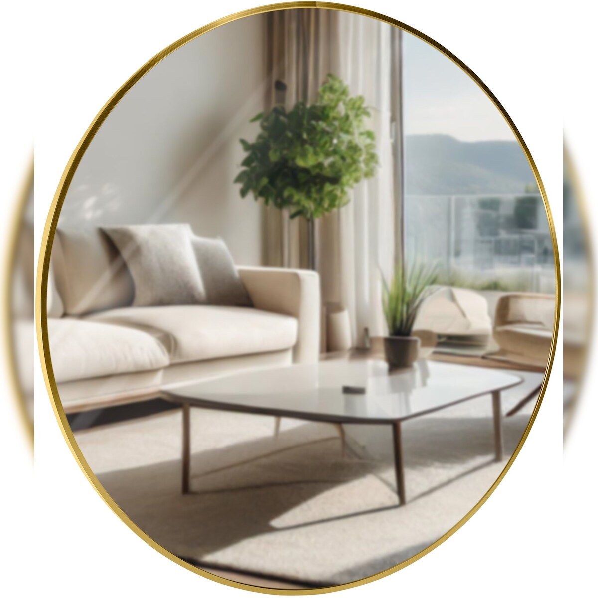 DELUKE Wandspiegel GDANSK - Metall Gold glanz 80x3x80 cm | Runder Spiegel Wand Hängespiegel Schlafzimmer Flur Image