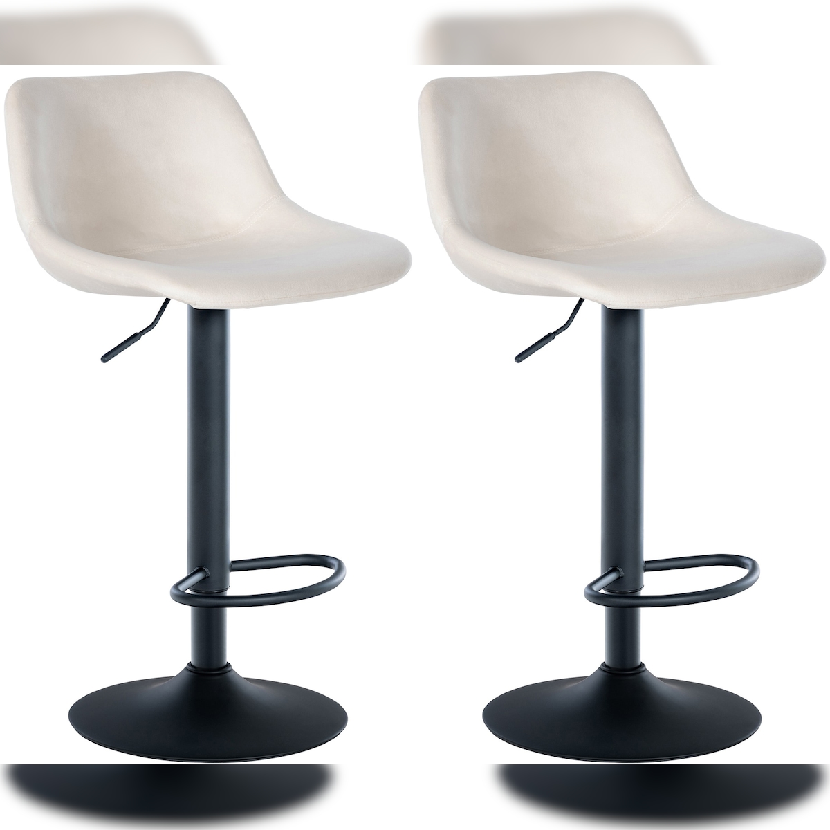 DELUKE 2er Set Barhocker HODOR - Samt Creme 43x49x79 cm | Barstuhl Höhenverstellbar Mit Lehne Drehbar Tresenhocker Tresenstuhl Kneipenhocker Kneipenstuhl Image
