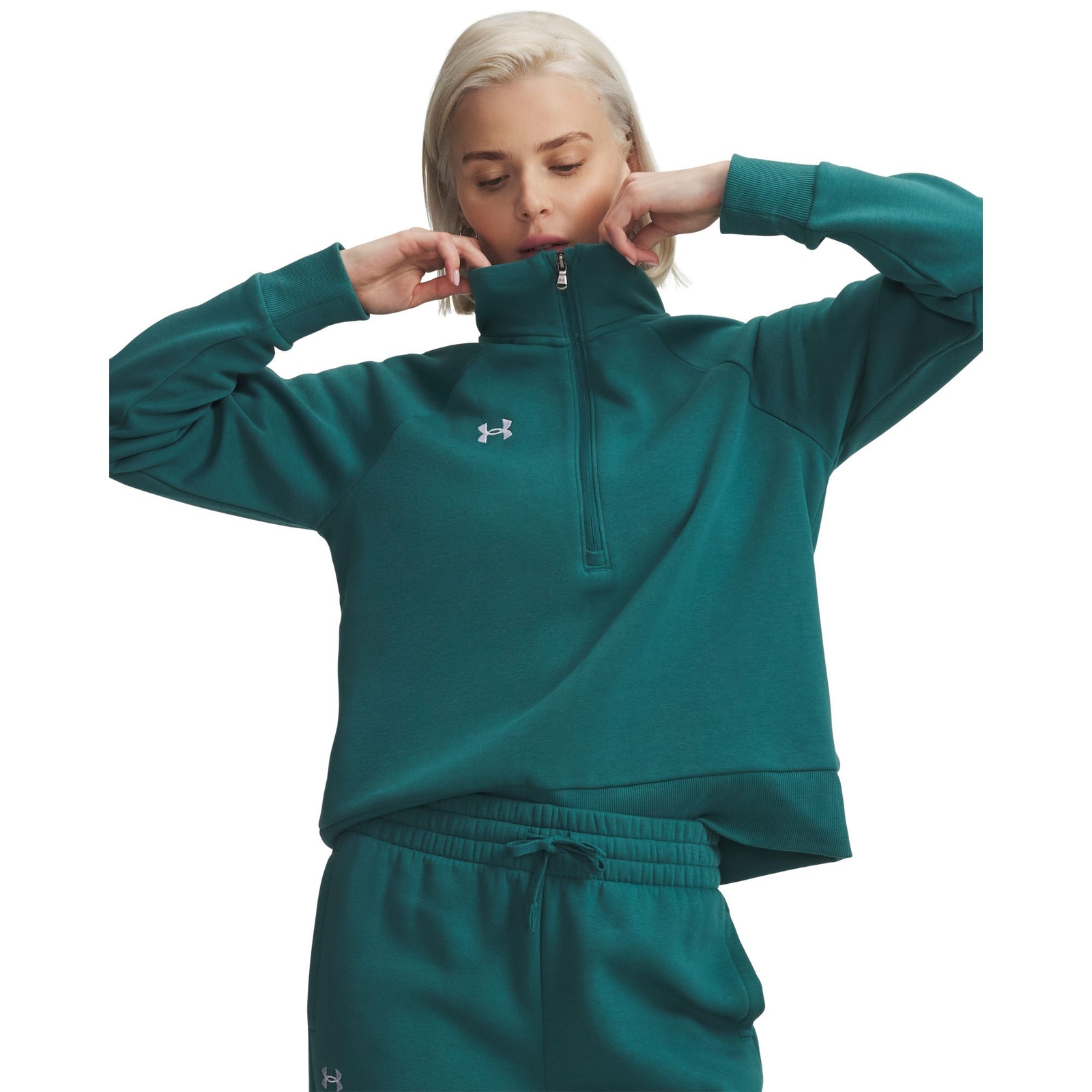 Under Armour Women's Rival Fleece 1/2 Zip (Size S) Rack Green/White, Cotton,Polyester