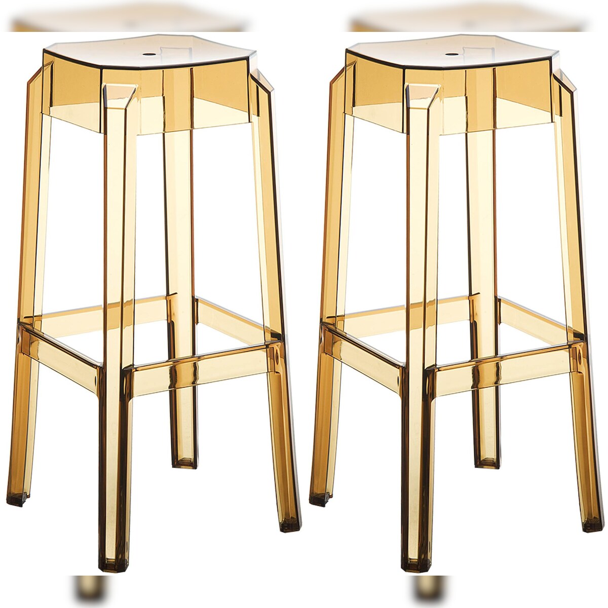 DELUKE 2er Set Barhocker NUMIR - Kunststoff Bernstein 36x36x75 cm | Barstuhl Tresenhocker Tresenstuhl Kneipenhocker Kneipenstuhl Image