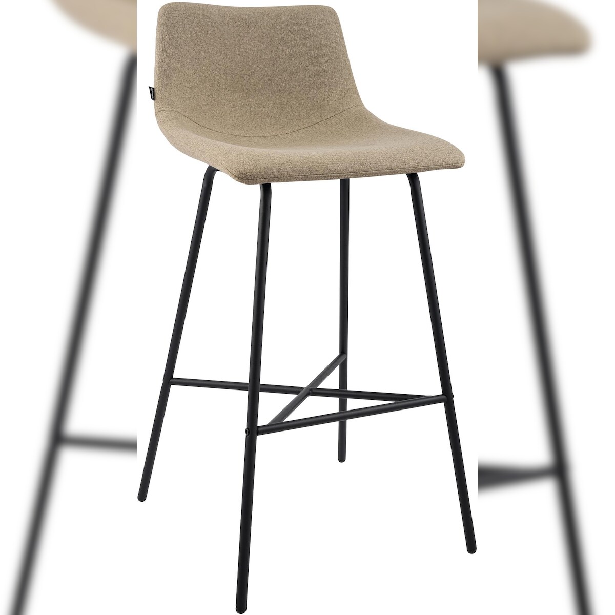 DELUKE Barhocker GEKEL - Stoff Taupe 44x49x98 cm | Barstuhl Mit Lehne Tresenhocker Tresenstuhl Kneipenhocker Kneipenstuhl Image