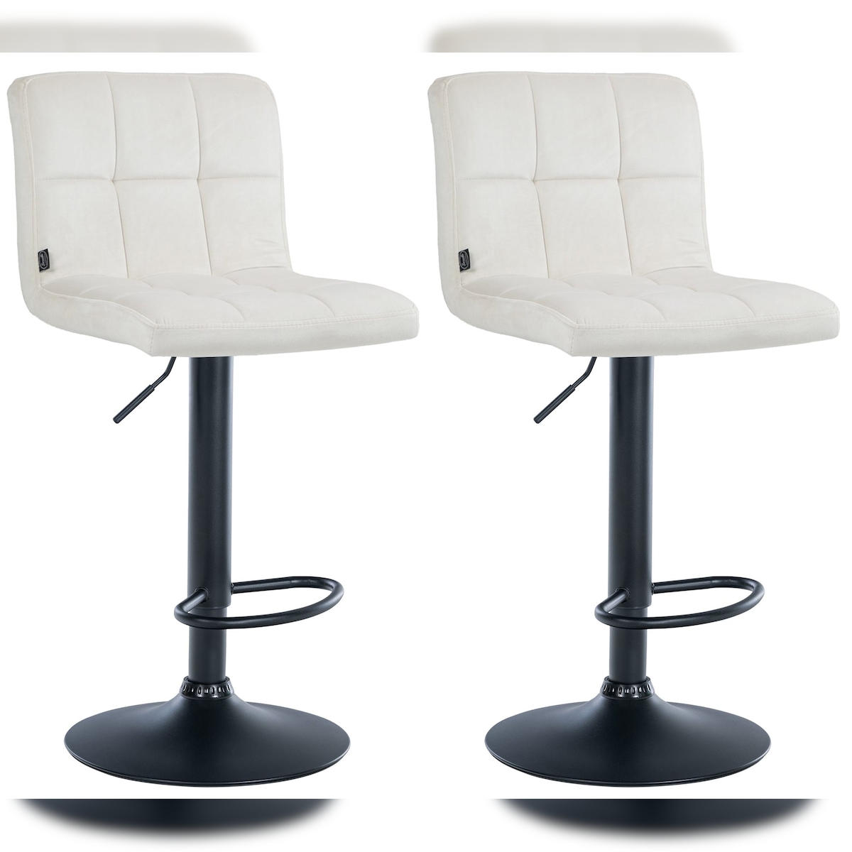 DELUKE 2er Set Barhocker REZAR - Samt Creme 46x47x94 cm Schwarz | Barstuhl Mit Lehne Tresenhocker Tresenstuhl Kneipenhocker Kneipenstuhl Image