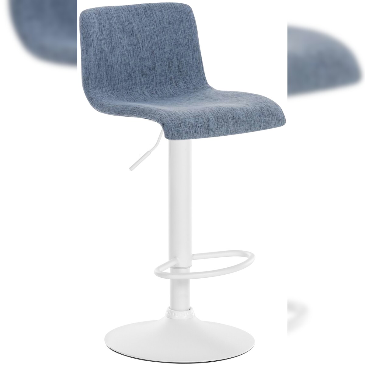 DELUKE Barhocker PESAN - Stoff Blau 39x36x84 cm Weiß | Barstuhl Höhenverstellbar Mit Lehne Drehbar Tresenhocker Tresenstuhl Kneipenhocker Kneipenstuhl Image