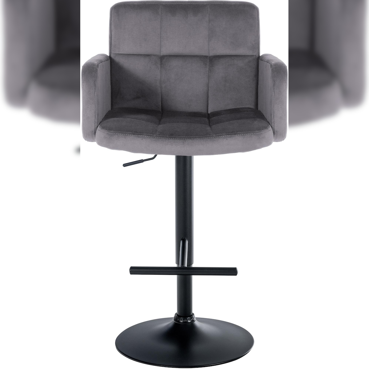 DELUKE 2er Set Barhocker SUTUN - Samt Dunkelgrau 60x56x93 cm Schwarz | Barstuhl Höhenverstellbar Mit Lehne Drehbar Tresenhocker Tresenstuhl Kneipenhocker Image