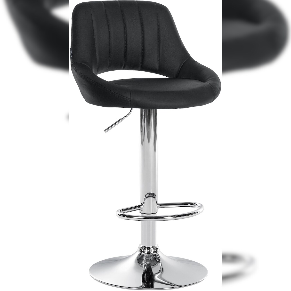 DELUKE Barhocker SEGAD - Kunstleder Schwarz 47x48x85 cm Silber | Barstuhl Höhenverstellbar Mit Lehne Drehbar Tresenhocker Tresenstuhl Kneipenhocker Image