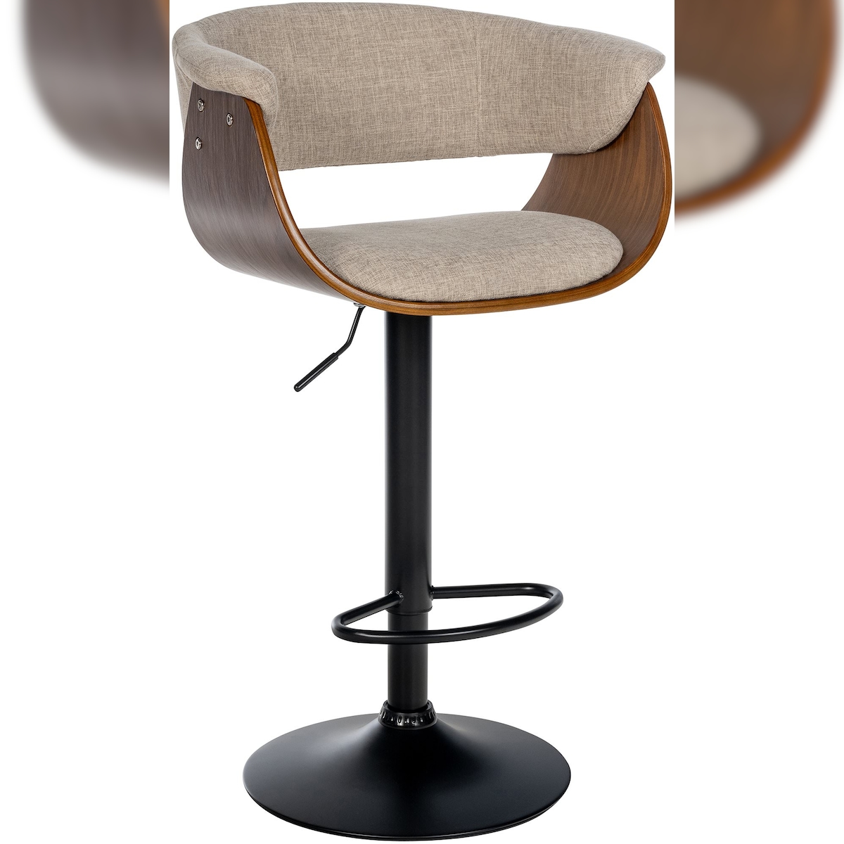 DELUKE Barhocker BAKOT - Stoff Walnuss/creme 60x51x90 cm | Barstuhl Höhenverstellbar Mit Lehne Drehbar Tresenhocker Tresenstuhl Kneipenhocker Kneipenstuhl Image