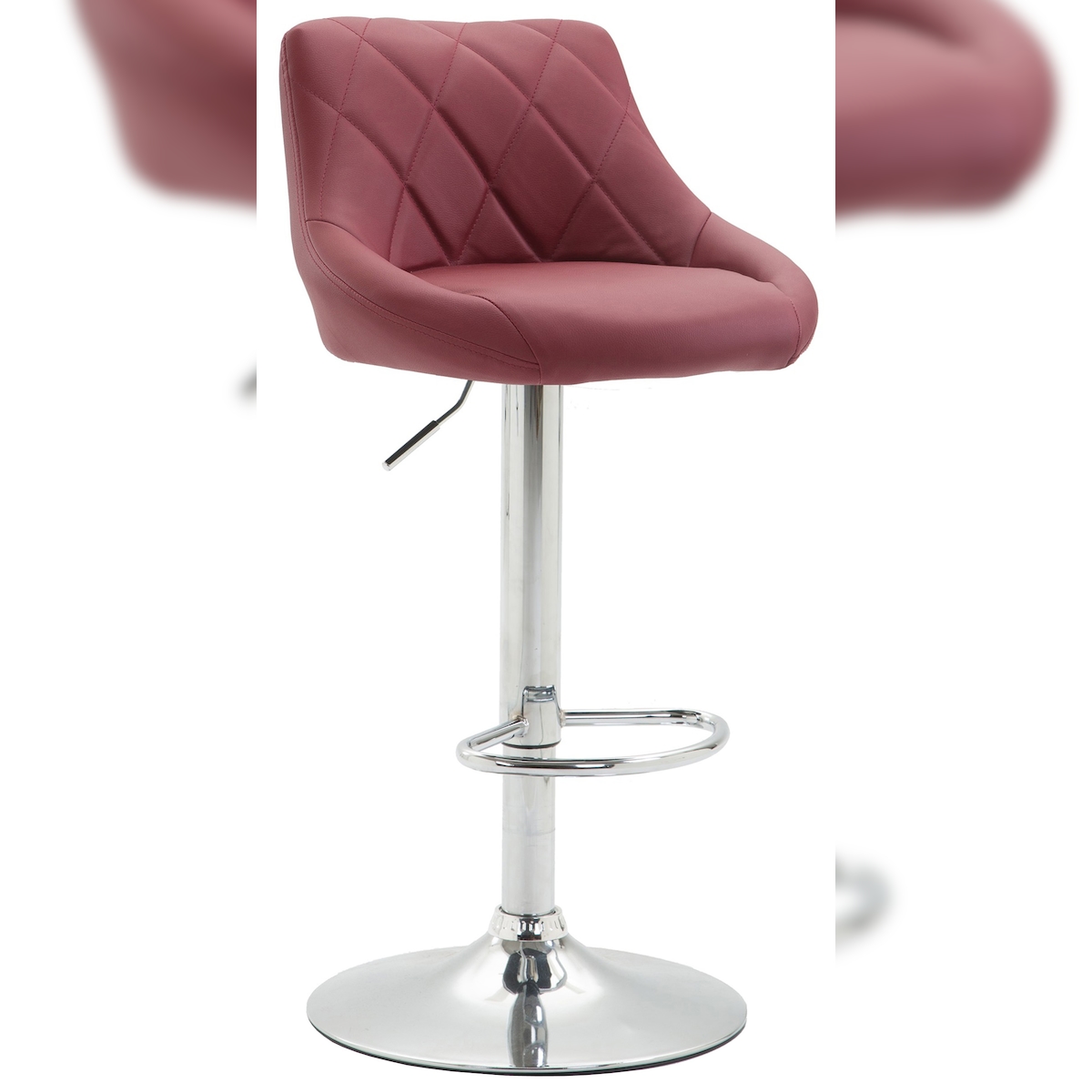 DELUKE Barhocker FALON - Kunstleder Bordeauxrot 46x49x83 cm Silber | Barstuhl Mit Lehne Drehbar Tresenhocker Tresenstuhl Kneipenhocker Kneipenstuhl Image
