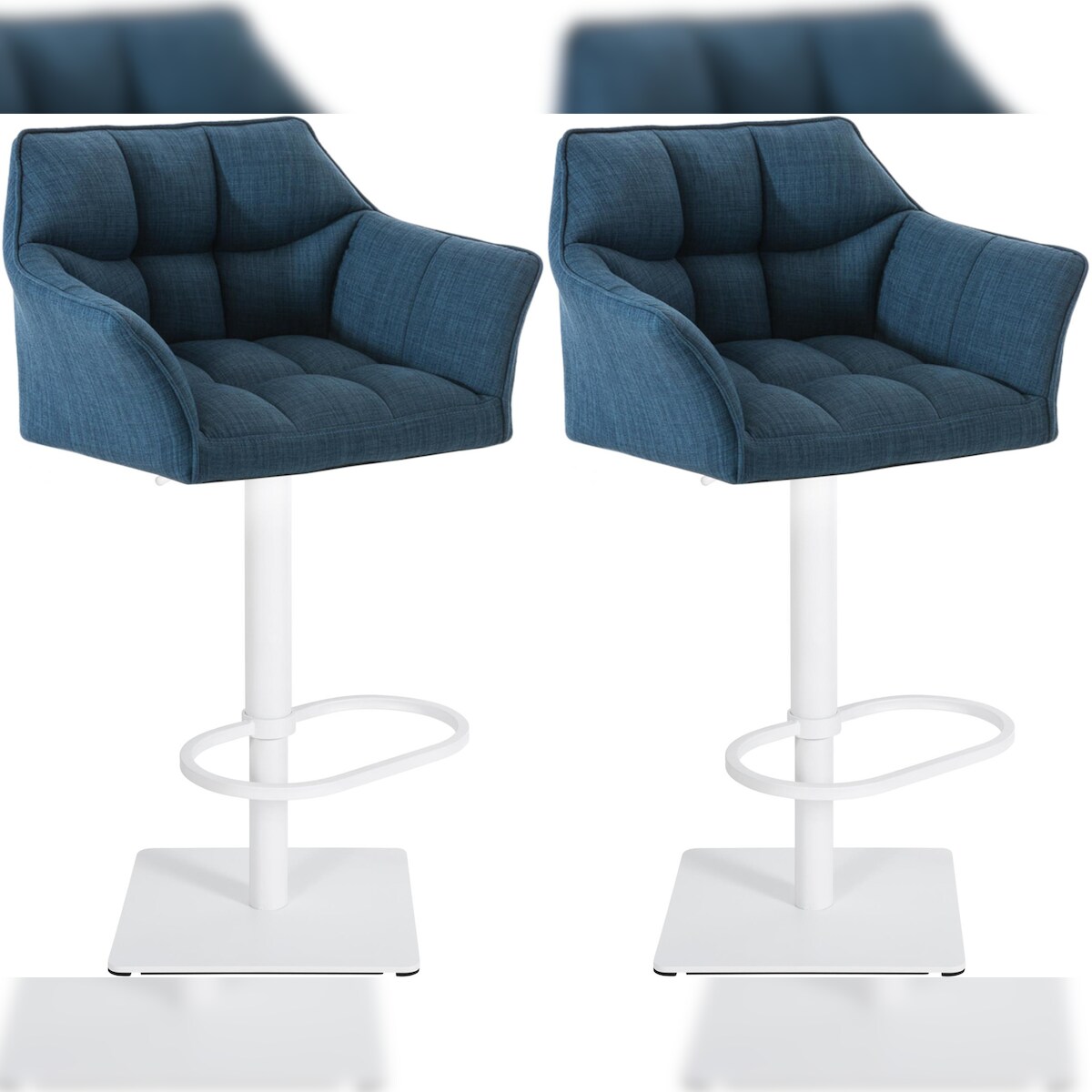 DELUKE 2er Set Barhocker SIHAR - Stoff Blau 64x45x88 cm Weiß | Barstuhl Höhenverstellbar Mit Lehne Drehbar Tresenhocker Tresenstuhl Kneipenhocker Image