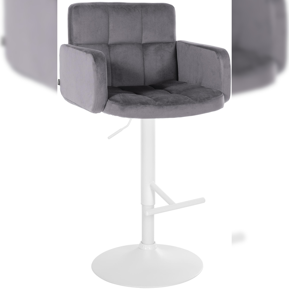 DELUKE Barhocker SUTUN - Samt Dunkelgrau 60x56x93 cm Weiß | Barstuhl Mit Lehne Drehbar Tresenhocker Tresenstuhl Kneipenhocker Kneipenstuhl Image