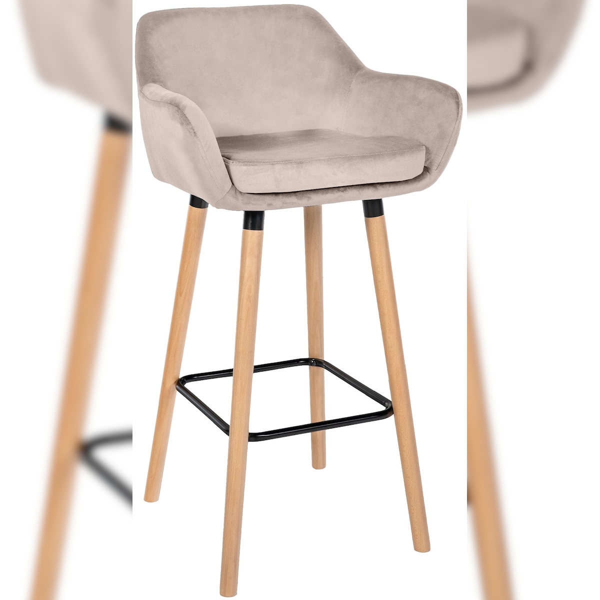 DELUKE Barhocker MIRID - Samt Creme 55x46x99 cm | Barstuhl Mit Lehne Tresenhocker Tresenstuhl Kneipenhocker Kneipenstuhl Image