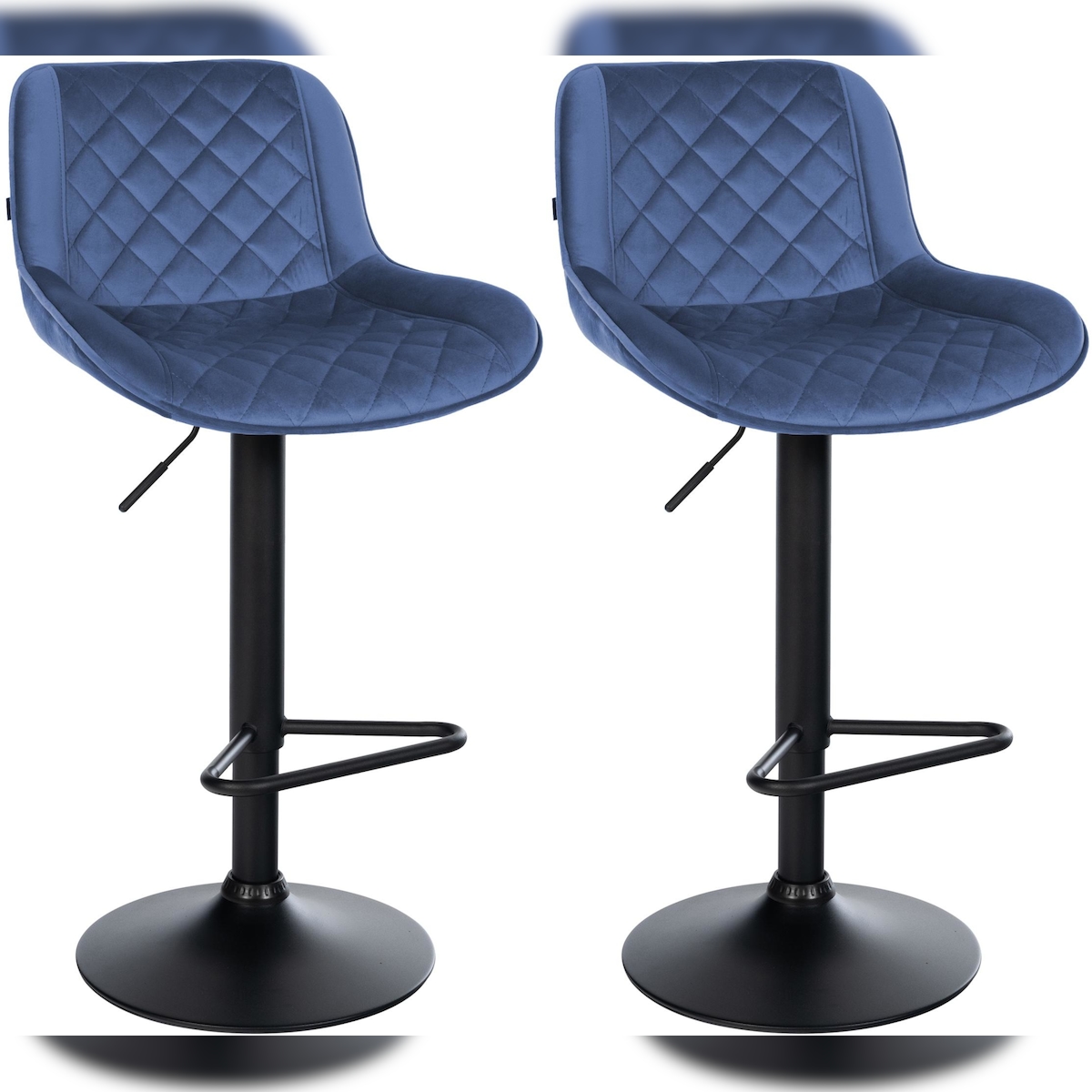 DELUKE 2er Set Barhocker KUHAR - Samt Blau 50x52x84 cm | Barstuhl Höhenverstellbar Mit Lehne Drehbar Tresenhocker Tresenstuhl Kneipenhocker Kneipenstuhl Image