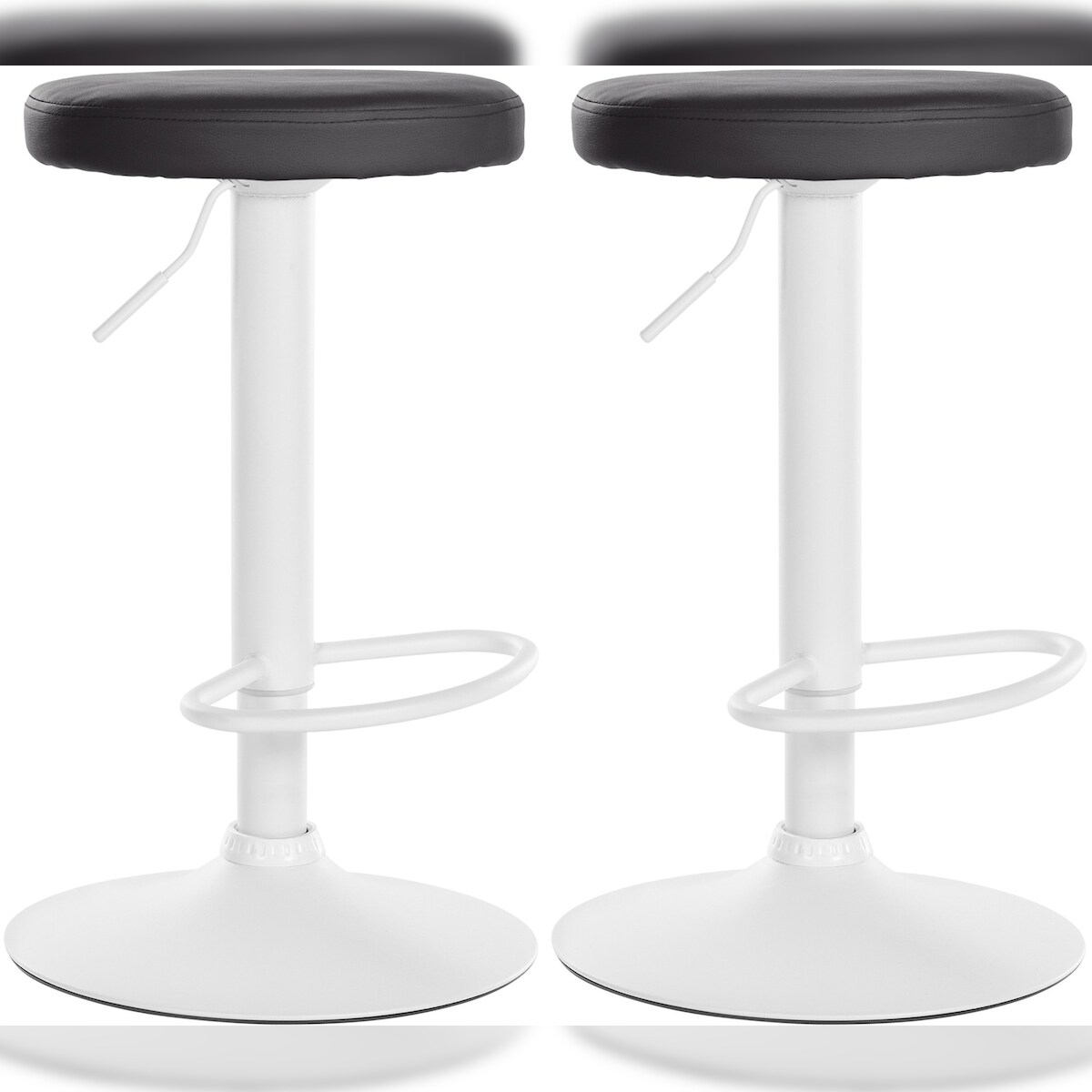 DELUKE 2er Set Barhocker KAZON - Kunstleder Schwarz 38.5x38.5x60 cm Weiß | Barstuhl Höhenverstellbar Drehbar Tresenhocker Tresenstuhl Kneipenhocker Image