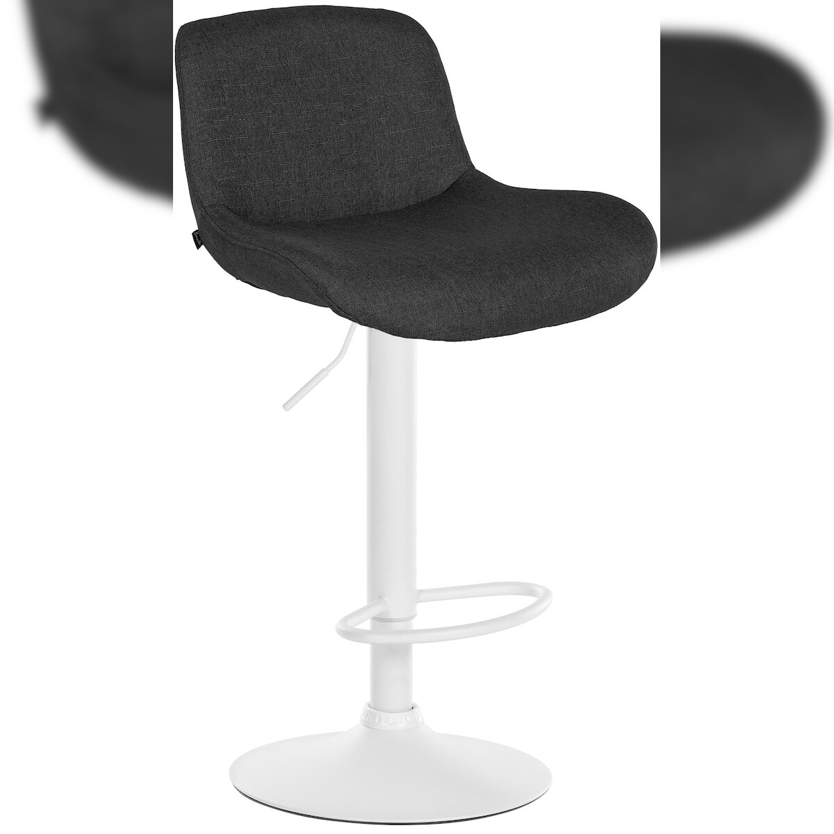 DELUKE Barhocker PONOR - Samt Schwarz 50x50x85 cm Weiß | Barstuhl Höhenverstellbar Mit Lehne Drehbar Tresenhocker Tresenstuhl Kneipenhocker Kneipenstuhl Image