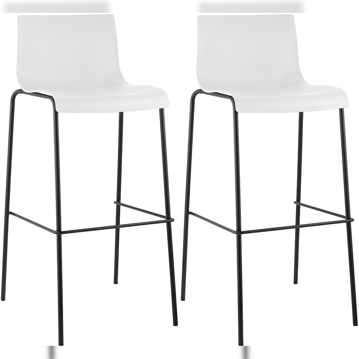 DELUKE 2er Set Barhocker TENAR - Kunststoff Weiß 43x48x100 cm Schwarz | Barstuhl Mit Lehne Tresenhocker Tresenstuhl Kneipenhocker Kneipenstuhl Image